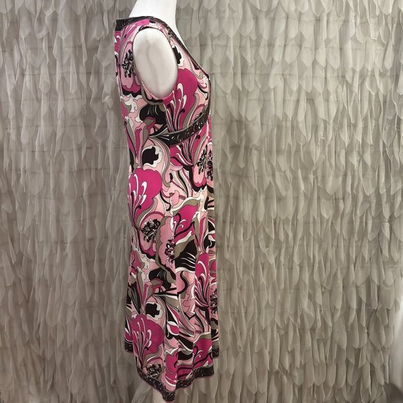 Tahari ASL Pink Sleeveless V-Neck Floral Dress | Women's Size 6 - Picture 7 of 9